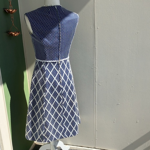 Vintage 60s 70s Navy and White Diamond Print Jacket and Dress Set - Picture 8 of 13